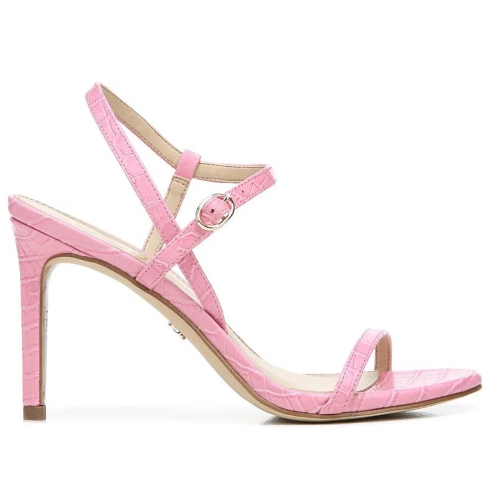 SAM EDELMAN Heels Doran Strappy Sandal Pink Confetti Croc Embossed NIB